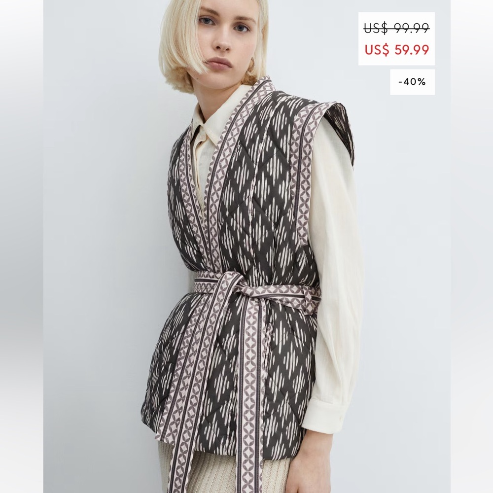 Mango Quilted gilet with belt